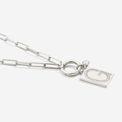 Sterling Silver Pave Initial Pendant Necklace with Paperclip Chain
