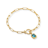 Baguette Birthstone Charm on Mint Paperclip Bracelet