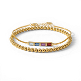 Dainty Baguette Birthstone Bracelet and Beaded Stacking Bracelet Set