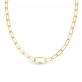 Link Chain Necklace with Pave Carabiner Clasp