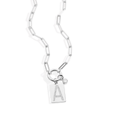 Sterling Silver Pave Initial Pendant Necklace with Paperclip Chain