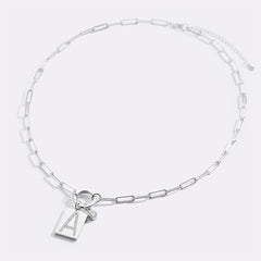 Sterling Silver Pave Initial Pendant Necklace with Paperclip Chain