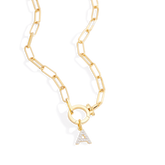 Mint Paperclip Necklace with Pave Initial Charm