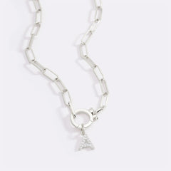 Mint Paperclip Necklace with Pave Initial Charm