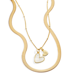 Mother Of Pearl Initial Heart & Herringbone Necklace Set