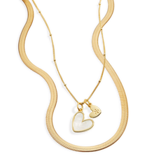Mother Of Pearl Initial Heart & Herringbone Necklace Set