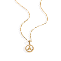 Mother of Pearl Disc Letter Necklace with Cable Chain