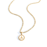 Mother of Pearl Disc Letter Necklace with Figaro Chain