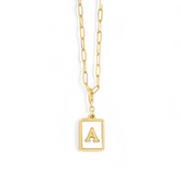 Mother of Pearl Card Initial Necklace | Paperclip Chain