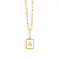 Mother of Pearl Card Initial Necklace | Paperclip Chain