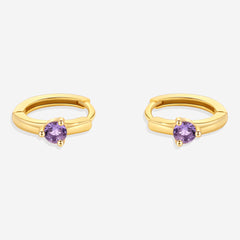 Solitaire Birthstone Huggie Hoop Earrings