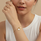 Dainty Mother Of Pearl Cable Chain Bracelet with Initial Heart Charm