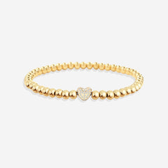 Pave Heart Gold Beaded Bracelet
