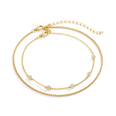 Bezel Set Diamond Bracelet and Box Chain Bracelet Stacking Set