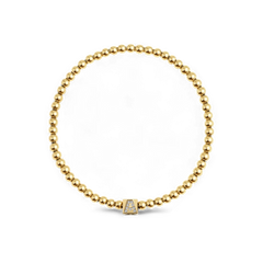 Gold Beaded Block Initial Bracelet