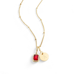 Baguette Birthstone & Initial Necklace