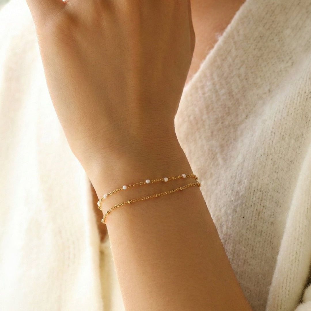 Dainty Double Chain Beaded Bracelet