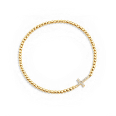 Gold Beaded Cross Stretch Bracelet