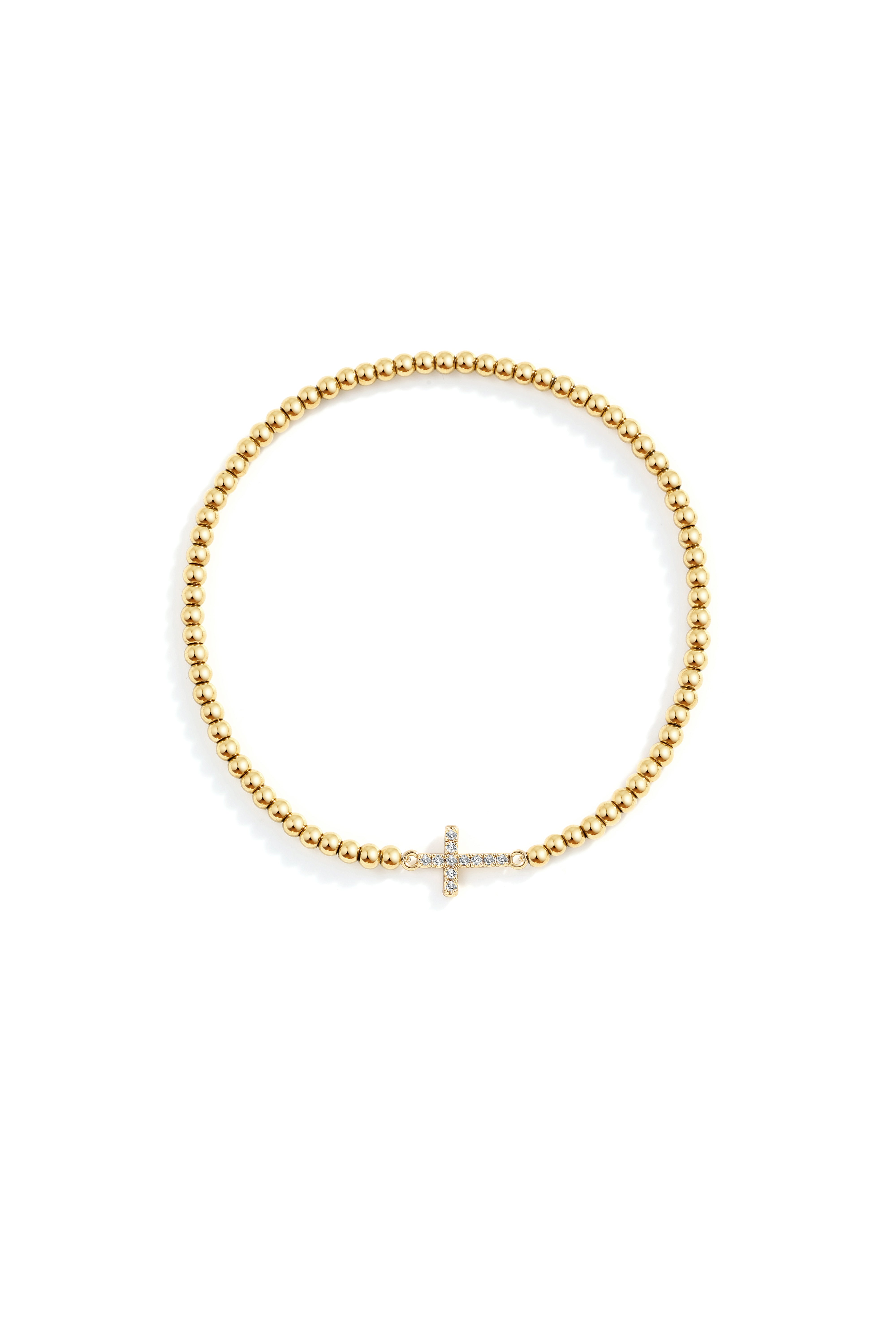 Gold Beaded Cross Stretch Bracelet