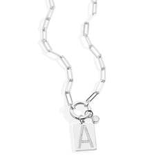 Sterling Silver Pave Initial Pendant Necklace with Paperclip Chain