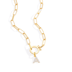 Mint Paperclip Necklace with Pave Initial Charm