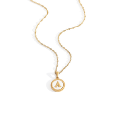 Mother of Pearl Disc Letter Necklace with Twist Chain