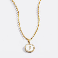 Mother of Pearl Disc Letter Necklace with Cable Chain