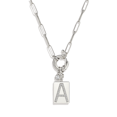 Pave Initial Pendant Necklace with Paperclip Chain