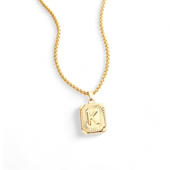 Initial Card Pendant Necklace with Rolo Chain