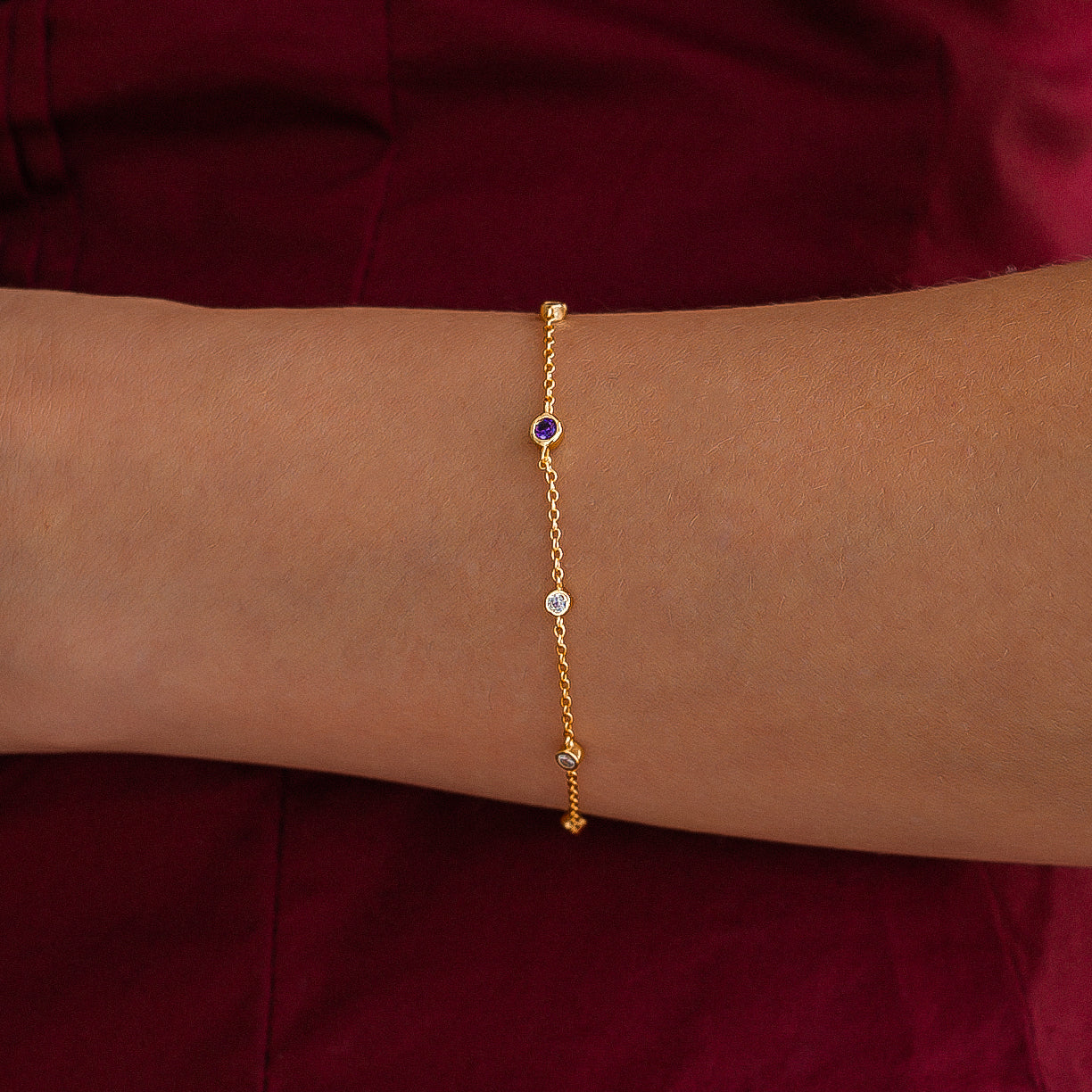 March Birthstone Station Bracelet
