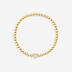 Pave Heart Gold Beaded Bracelet