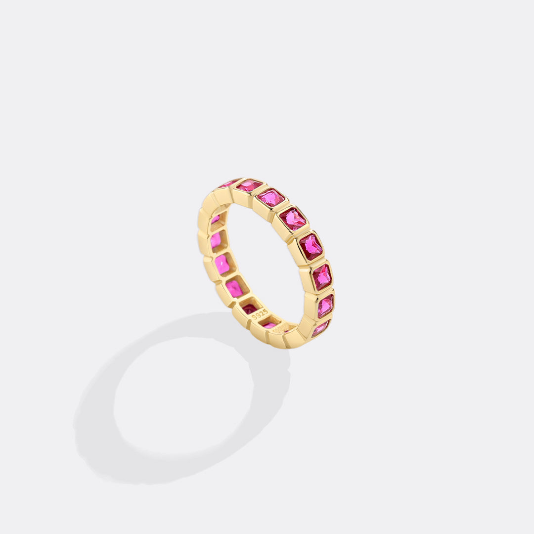 Emerald Cut Birthstone Eternity Ring