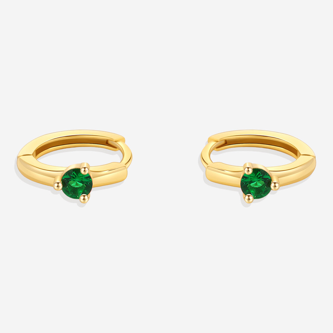 Solitaire Birthstone Huggie Hoop Earrings